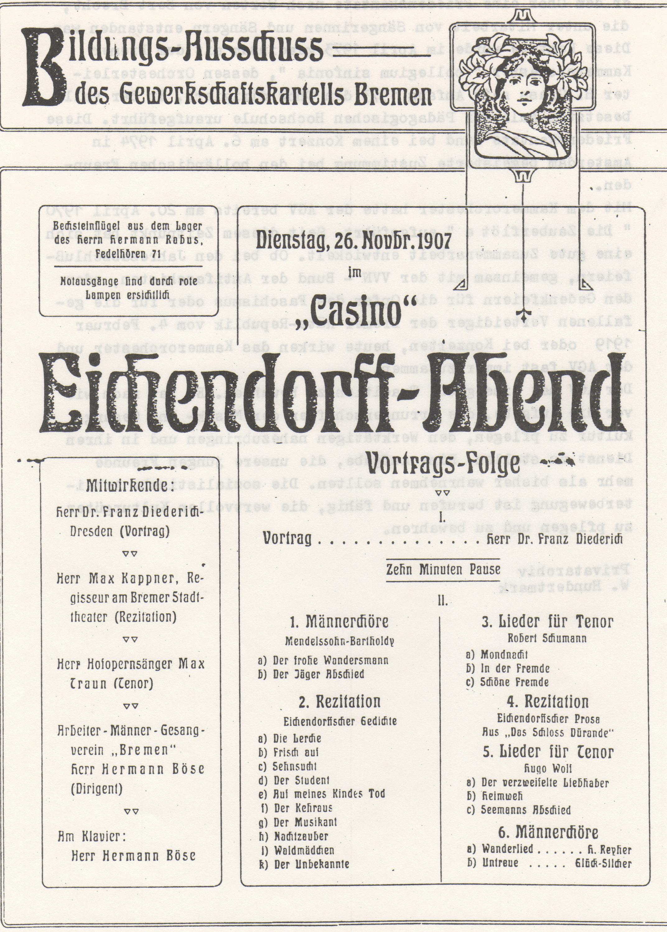 Dieses Bild zeigt das Programm eines Liederabends von 1907