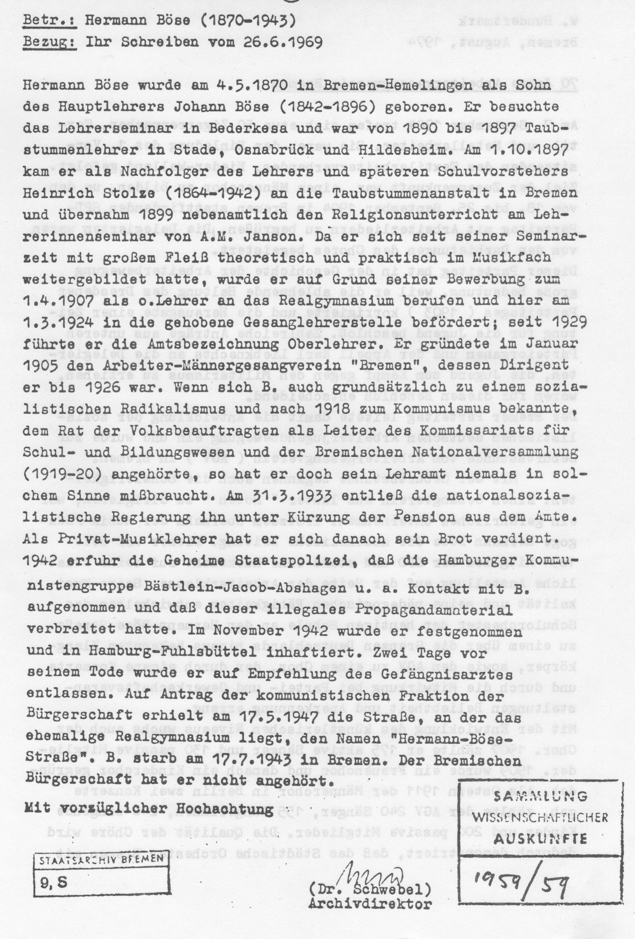 Dieses Bild zeigt das Dokument vom Staatsarchiv Bremen über Hermann Böse
